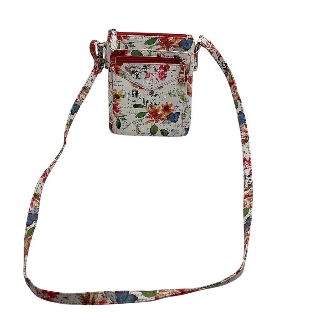 MultiSac Crossbody Bag Womens Small White Floral Butterfly Print Red